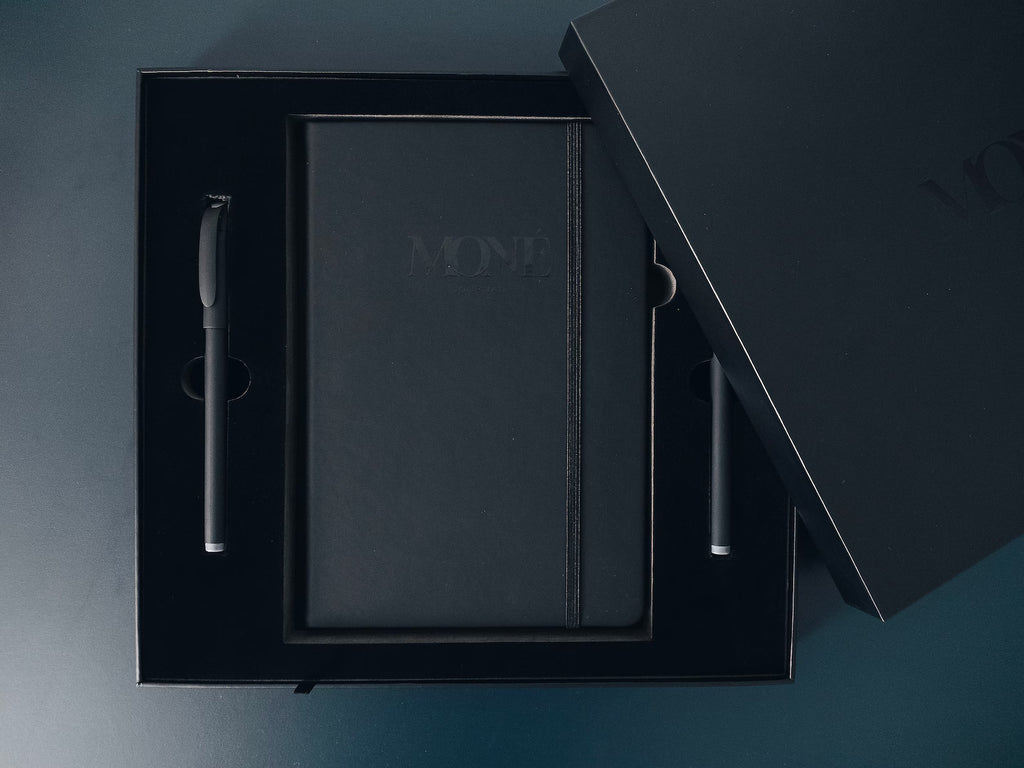 Black A5 Journal Gift Set with Gold & Silver Pen