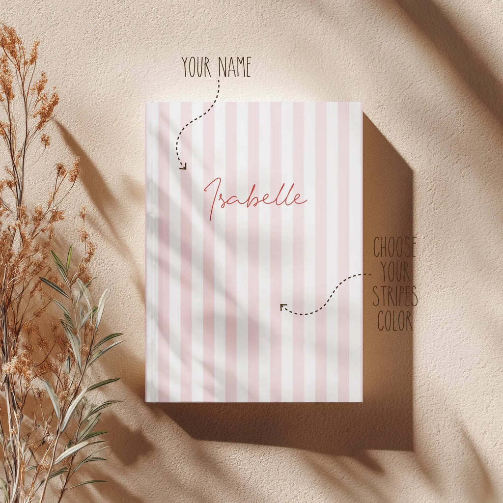 Striped Name Notebook A5 Pink